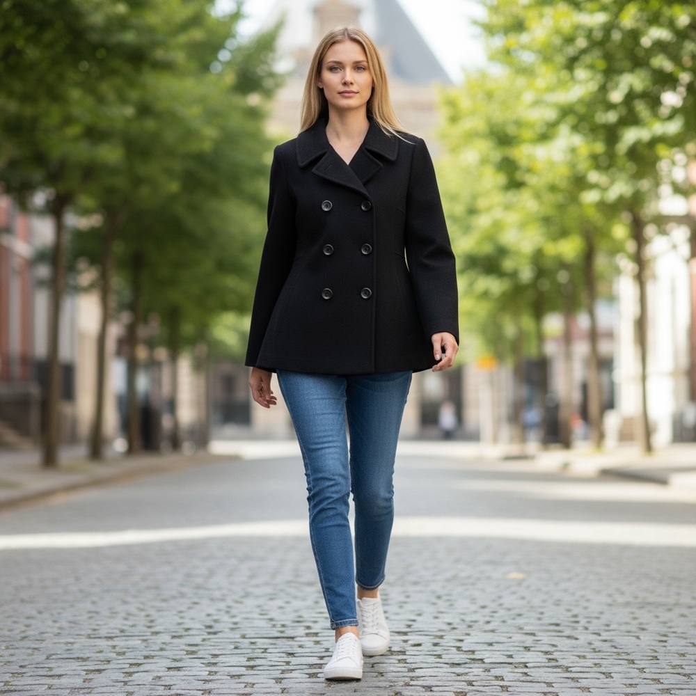 Style & Co. Women's Black Double-Breasted Pea Coat - Picture 3 of 5